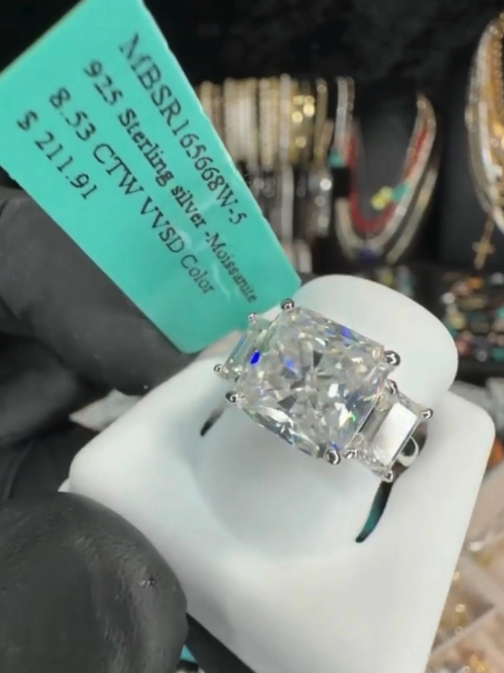 Sterling Silver White Cushion-Cut Statement Ring